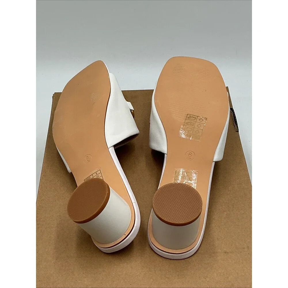 Vodvob Sandals Women's US 6 White Leather Square Toe Block Heel Slip On Eby4502